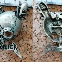 Second picture of X Second picture of Damage Inc. Pewter Pin With Black Logo