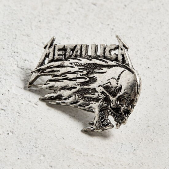 Flaming Skull Pewter Pin