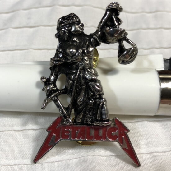 Justice Pewter Pin With Red Logo