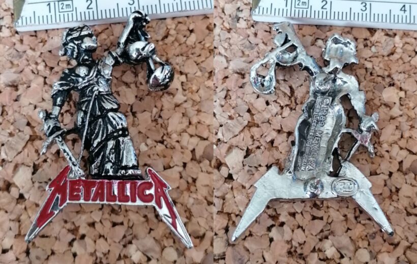 Second picture of X Second picture of Justice Pewter Pin With Red Logo