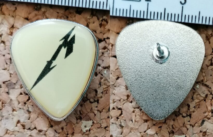 Second picture of M Logo Guitar Pick Offset Printed Pin