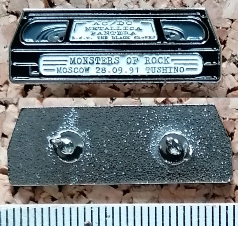 Second picture of X Second picture of Monsters Of Rock Moscow 1991 VHS Enamel Pin - White