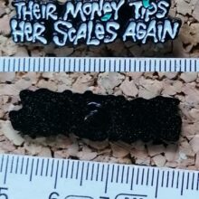 Second picture of Their Money Tips Her Scales Again Lettering Enamel Pin